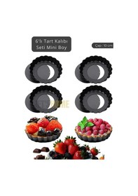 Resim 6 Lı Set Mini Boy Tart Kalıbı Çıkartılabilir Tabanlı Turta Kalıbı Karbon Çelik Kek Kalıbı 10 Cm Siyah 