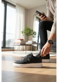 Resim Enoch Dunk Low Kalın Düz Tabanlı Erkek Casual Sneaker Siyah - Beyaz 