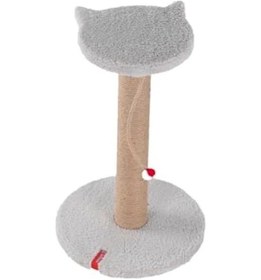 Resim Gri Peluş Kaplı Kedi Tırmalama Tahtası, Oyuncaklı 