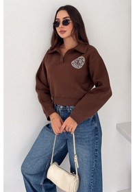Resim Noa & Noa Kadın Baskılı Oversize Sweatshirt Sporty Season 1992 Kahverengi 