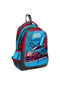 Resim Coral High Gri Mavi Yarış Arabası Desenli Erkek Çocuk İlkokul Çantası ve Günlük Sırt Çantası 