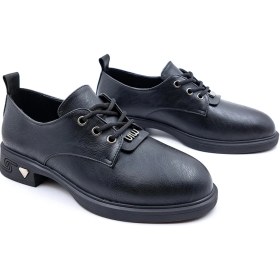 Resim Toce T6095 Bağcıklı Oxford Tarz Günlük Siyah Kadın Ayakkabı 