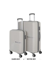 Resim Mçs Bavul Büyük Ve Kabin 2li Set Kırılmaz Silikon Valiz V374 Kemik/gri Kemik - Gri 
