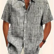 Resim Erkek Yazlık Rahat Kısa Kollu Gömlek - Nefes Alabilen Polyester, Ombre Çizgi & Plaid Baskı, Yaka Yaka, Tek Göğüslü, Bol Kesim, Dokuma Kumaş, 110gsm - Moda Tüm Mevsim Giyim 
