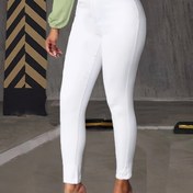 Resim Kadınlar için Yüksek Bel Dar Kesim Esnek Skinny Pantolon - Düz Beyaz Şık Günlük Uzun Boy Leggings Düğme Kapatmalı, Tüm Sezon Rahatlığı, Yüksek Bel Pantolon, Çok Yönlü Giysi, Pürüzsüz Kumaş, Sıkı Oturuş 
