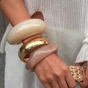Resim 3 Parça Abartılı Tasarım Reçine Bilezik Seti Parlak Niş Vintage Tatil Geometrik Minimalist Moda Kadın Bileklikleri 