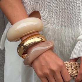 Resim 3 Parça Abartılı Tasarım Reçine Bilezik Seti Parlak Niş Vintage Tatil Geometrik Minimalist Moda Kadın Bileklikleri 