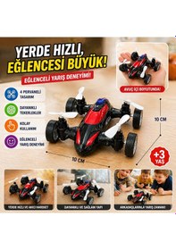 Resim Mini Drone Tasarımlı Oyuncak Araba 10x10 Cm, 4 Pervaneli Eğlenceli Araç 3+ Yaş Siyah 