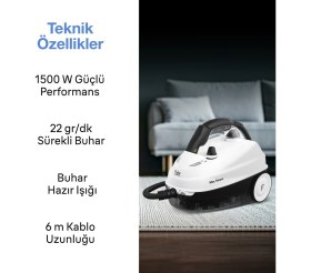 Resim Fakir Max Steam 1500 W Beyaz Buharlı Temizleyici Çok Amaçlı Aksesuarlarla Yüksek Performans 