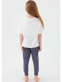 Resim Kız Çocuk Kısa Kollu Çiçekli Pijama Takım-12636 Beyaz 