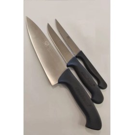 Resim Sürdövbisa 3'lü Şef Bıçaklı Mutfak Seti Siyah Plastik Sap 