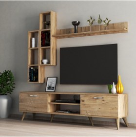 Resim Tanmob Mega 180 Lik Kitaplıklı Raflı Tv Ünitesi Çam - Tvu0302 