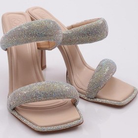 Resim Dgn 2027 Kadin Kalin Silver Taş Bantli Topuklu Terlik 2027-2219-R1806 Ten 