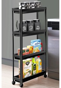 Resim Tekerlekli Raf Ünitesi 4 Katlı Mutfak Rafı Banyo Rafı Banyo Düzenleyici Dar Alan Organizer - Siyah Çok Renkli 