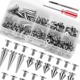 Resim 180 adet Çoklu Boyutlu Konik Çiviler, Vidalı Çiviler, 3 Boyutlu Metal Ağaç Çivileri Punk Tarzı Giyim Aksesuarları DIY El Sanatları Dekorasyonu için (Gümüş) 