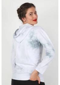 Resim Kadın Kapüşonlu Batik Sweatshirt Beyaz 