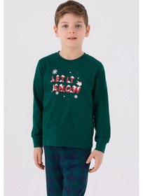 Resim Arnetta 3131 Noel Let İt Snow Erkek Çocuk Yeşil Uzun Kol Pijama Takım Yeşil 