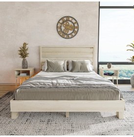 Resim Hüma Model Doğal Çam Ahşap Karyola Ve İki Komodin Set Yatay -283 100 x 200 