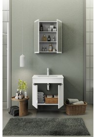 Resim Biani Fix Loft 65 Cm Banyo Dolabı,Seramik Lavabolu, Aynalı,Lavabo Dahil,Mdf,Mat Beyaz 