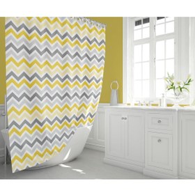 Resim Tropikhome Duş Perdesi Zigzag Desen Banyo Perdesi Su Geçirmez Polyester Kumaş Duş Perde 180x200cm C Halkalı 