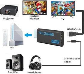 Resim Wii to HDMI dönüştürücü, Wii HDMI adaptörü 1080P, çıkış video ses HDMI dönüştürücü, 3,5 mm ses jakı ve HDMI çıkış destekler, tüm Wii ekran modları 720P NTSC, Wii, Wii U, HDTV ile uyumlu 