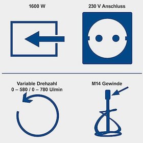 Resim Scheppach 5907803901 el mikseri/karıştırıcı PM1600, harç, sıva ve renk karışımı için ideal, ergonomik el tutma yerleri, ayarlanabilir Ruehrgeschwindigkeit, 2-Vites Dişlisi, motor: 1600 W, W, 230 V 