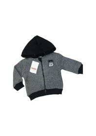 Resim Erkek Bebek Kapüşonlu Kareli Fermuarlı Hırka-13476 Siyah 