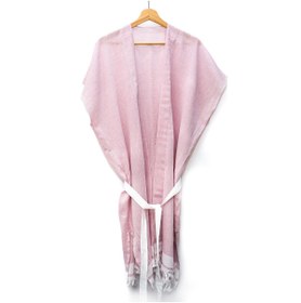 Resim Missi Beyaz Kuşaklı Pembe Pamuk Peştemal Kimono 