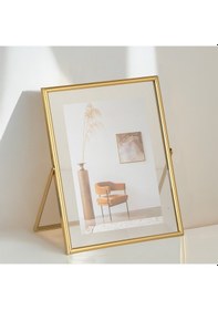 Resim Porsima Dhz90102 Altın Metal Modern Dekoratif Cam Fotoğraf Çerçevesi Masa Duvar Fotoğraf Çerçevesi 18x22cm 