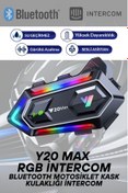 Resim howear Y20 Max RGB Işık Efektli İntercom Bluetooth Motosiklet Kask Kulaklığı İntercom Kulaklık 