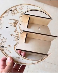 Resim AstroloziShop Dekoratif Ahşap Ay Duvar Rafı 