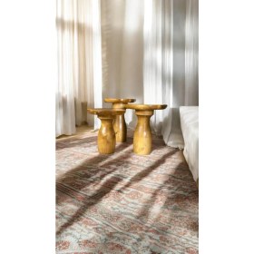 Resim Wood Wooden Ahşap 3lü Set Vazo Model Mantar Yan Sehpa Modern Tütün Renk Fiskos 