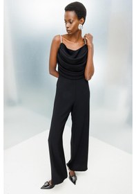 Resim Moda İlgi Kadın Drape Detaylı Askılı Tulum M06657 Siyah Siyah 