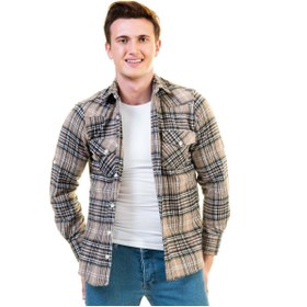 Resim Exve Exclusive Bej Kahve Ekoseli Western Stil Cepli Yünlü 