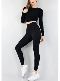 Resim 3 Adet Yüksek Bel Fitilli Toparlayıcılı Karışık Renkli Tayt Karışık Renk Çok Renkli 