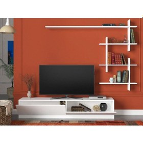 Resim Dekorister Ahenk Duvar Raflı Tv Ünitesi Beyaz 