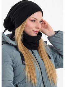 Resim Erkek Kadın %100 Mikro Polar Çift Katlı Winter's Coming Bere Boyunluk Takım - Standart / Siyah-kadın Siyah-kadın 