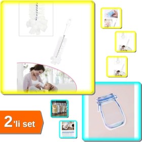 Resim Hereveoyuncak Şişe ve Biberon Temizleme Fırçası + Kavanoz Görünümlü Kilitli Saklama Poşeti 620 ml - 2li Set S9D8K1 