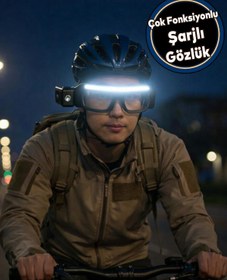 Resim Nzb Şarjlı Çok Fonksiyonlu LED Işıklı Lambalı Gözlük 4 Modlu USB Kamp Bisiklet Gece Çalışma Gözlüğü 