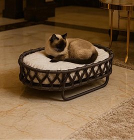 Resim Tasaryum El Örgüsü İskandinav Kedi Yuvası Yatağı Kedi Evi Yumuşak Yataklı Antrasit 