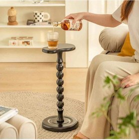 Resim Siyah Masif Ahşap Tekli Yan Sehpa Doğal Mantar Sehpa Siyah 