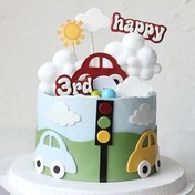 Resim Vintage Trafik Işığı & Araba Temalı Doğum Günü Pastası Süsü - Renkli Kırmızı, Yeşil & Sarı Işıklar Bulutlar & Yol Tasarımı ile - Plastik Parti Süslemesi Tatlı Masası veya Cupcake'ler için - Montaj Gerektirmez, Gençlerin Parti Teması | Trafik Işığı Motifi | Plastik Pasta Süsü, Doğum Günü Parti Süslemeleri 