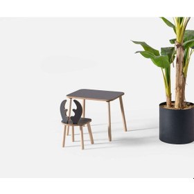 Resim Montessori Çocuk Çalışma Masa Ve 1 Sandalye Seti Deer Siyah Ahşap 