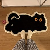 Resim 1 adet Cadılar Bayramı Temalı Kedi Banyo Halısı, Sürtünme Önleyici Yumuşak Örgü Polyester, Makine Yıkamalı, El Yapımı Siyah Kedi Banyo Paspası - Dekoratif Emici Zemin Halısı için Banyo, Yatak Odası, Giriş 