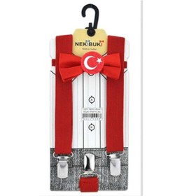 Resim 23 Nisan Atatürk Ay Yıldız Modelli Pantolon Askısı Papyon Set Kırmızı 