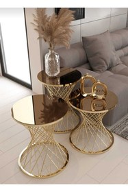 Resim ZİGON SEHPA TAKIMI MOBİLYA Pota Zigon Sehpa Gold Ayak Bronz Aynalı Sehpa 