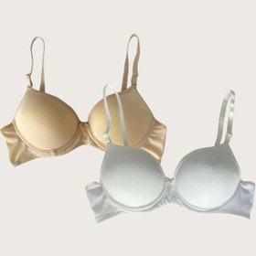 Resim Ten-beyaz 2li Mikro Kumaş Push Up Dolgulu Balenli Günlük Destekli Sütyen Görsel 