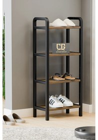 Resim 4 Katlı Ahşap Çubuklu Ayakkabılık, 40cm Düzenleyici Raf Ceviz 