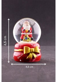 Resim Dekoratif Yeni Yıl Noel Baba Temalı Kurdele Detaylı Mini Boy Işıklı Kar Küresi 6,5 Cm Kar Küresi 