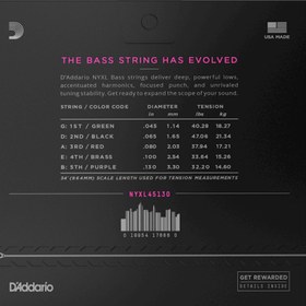 Resim D'Addario NYXL45130 NYXL Nickel 5 Telli Bas Gi̇tar Teli - Regular Light (45-130) 